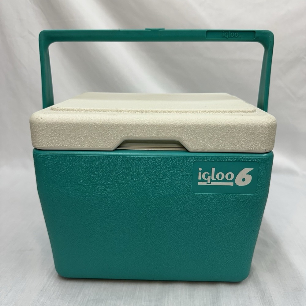 VTG Cooler Igloo 6 Pack & Cool Lunch Retro Teal Aqua Hard sides & lid tray 1988